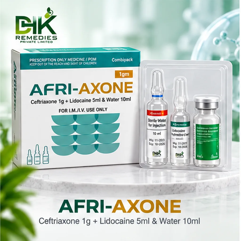 AFRI-AXONE Ceftriaxone 1 g injection combipack with Lidocaine and Water for Injection ampoules by DHK Remedies