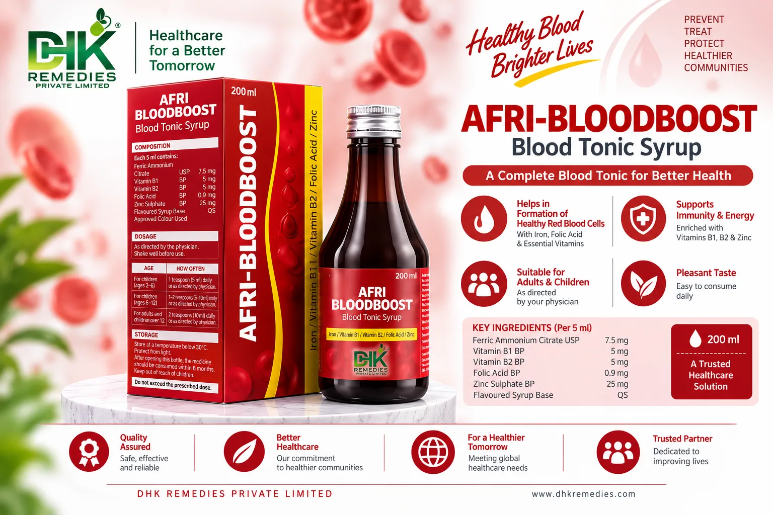 AFRI-BLOODBOOST blood tonic syrup 200 ml bottle and carton by DHK Remedies